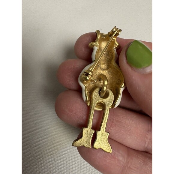 Vintage Gold Tone Snowman Brooch Pin Swinging Legs Christmas Holidays Frosty - Picture 6 of 8